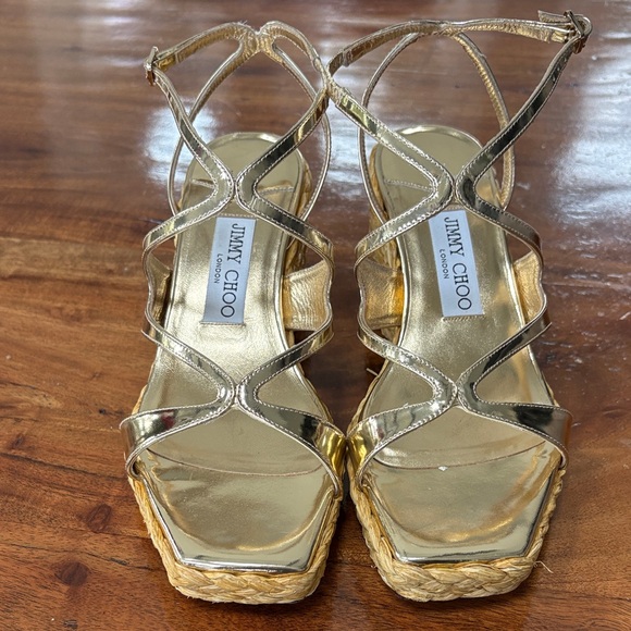 Jimmy Choo Metallic Gold Espadrille Sandals